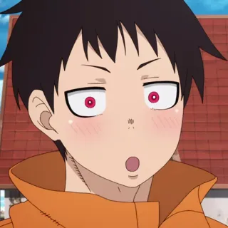 🔥 Shinra Kusakabe Fire Force anime, firefighter, shocked, exaggerated expression, fire force, shinra kusakabe telegram sticker