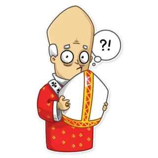 😕 cartoon, pope, religious figure, question mark, clerical telegram sticker