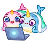 🍿 narval, fofo, laptop, animal, desenho animado telegram sticker