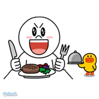 🍴 การ์ตูน, กิน, สเต็ก, น่ารัก, อาหาร, ตัวละคร telegram sticker