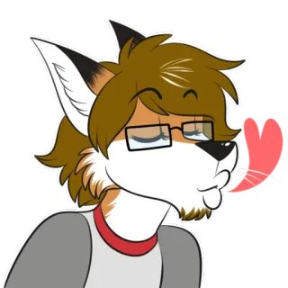 💋 Фурри, Лис, Антропоморфный, Мультфильм, Очки, Любовь, Поцелуй telegram sticker