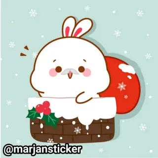 ❤️ @marjansticker милый, наклейка, кролик, рождество, зима, снежинки, мультфильм telegram sticker