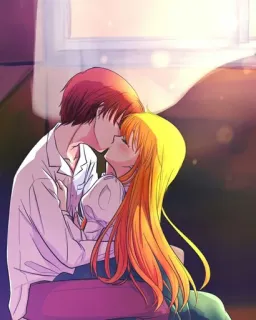 ⭐ ciuman, romantis, anime, pasangan, kasih sayang, cinta, hubungan, kartun telegram sticker