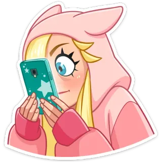 😳 Dessin animé, Fille, Sweat à capuche, Téléphone, Selfie, Mignon whatsapp sticker
