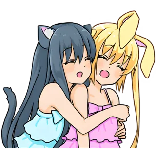 🤗 Anime, Ragazza, Abbraccio, Amici, Carino, Kawaii, Manga telegram sticker