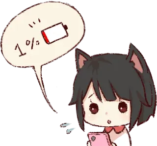 😟 1% низкий заряд, мультик, уставший, цифровое искусство, аниме telegram sticker