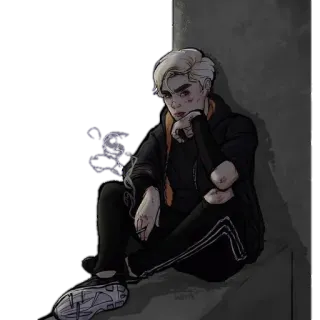 🧊 อนิเมะ, สูบบุหรี่, บาดเจ็บ, นั่ง, ผู้ชาย telegram sticker