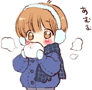❄️ あむ mignon, hiver, chibi, neige, cache-oreilles, chaud, écharpe, enfant telegram sticker