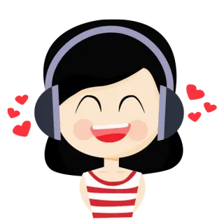 🙋 만화, 헤드폰, 소녀, 음악, 빨간색과 흰색 줄무늬 telegram sticker