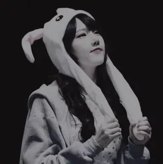 🌿 女人, 兔耳朵, 帽衫, 肖像, 可爱, 韩国, 人 whatsapp sticker
