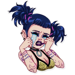 😭 menangis, emo, sedih, gadis, kartun telegram sticker