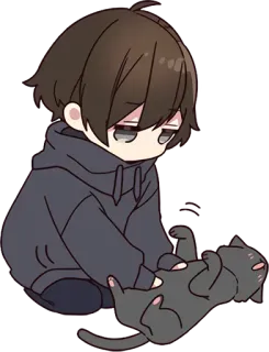 🙂 Anime jongen, Kat, Huisdier, Schattig, Illustratie, Kawaii telegram sticker