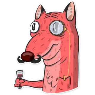 🍷 Hund, Monokel, Wein, Anthropomorph, Schnurrbart, Cartoon, Tier, Figur telegram sticker