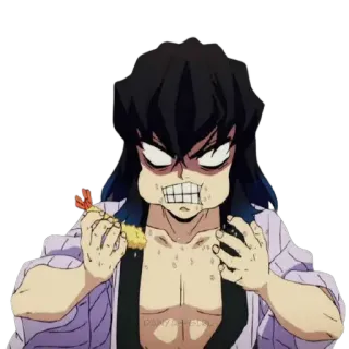 🎭 Inosuke Hashibira Demon Slayer anime, character, eating, angry whatsapp sticker