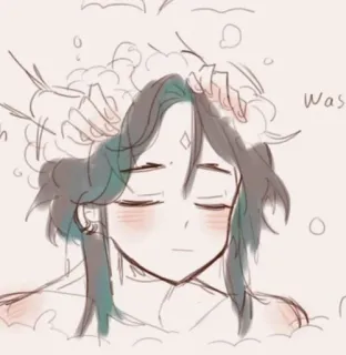 🌟 Wash Anime, Mycie, Włosy, Piana do kąpieli, Kreskówka telegram sticker