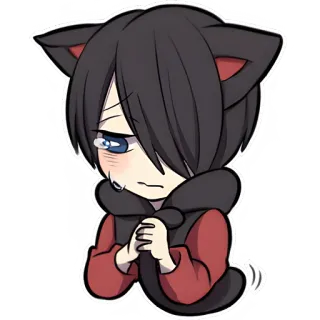 😢 anime, cat ears, chibi, sad, crying, kawaii, cartoon telegram sticker