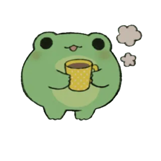 😀 개구리, 차, 커피, 귀여운, 동물, 카와이 telegram sticker