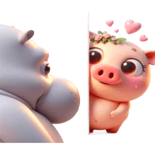 😳 cerdo, hipopótamo, amor, lindo, corazones, dibujos animados telegram sticker