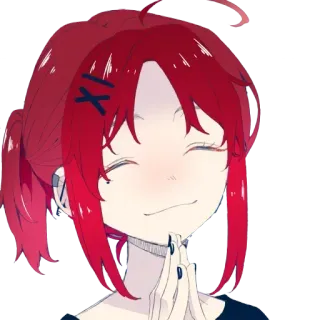 😕 animé, fille, cheveux roux, souriant, mignon, art, dessin animé telegram sticker