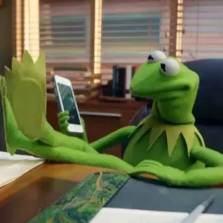 😐 Kermit Kermit the Frog, Muppets, sitting, phone, green, frog, desk, office telegram sticker