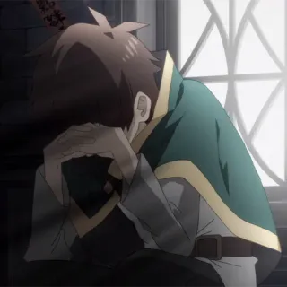 🛡 Kazuma Konosuba 动漫, 悲伤, 窗户, 坐着, 沮丧 telegram sticker