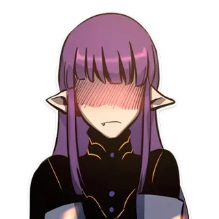 😳 anime, elf, purple hair, blushing telegram sticker