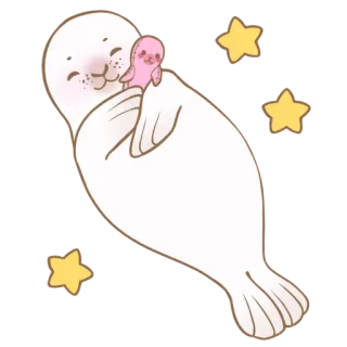 😴 foca, animal, lindo, estrella, dibujos animados, kawaii telegram sticker