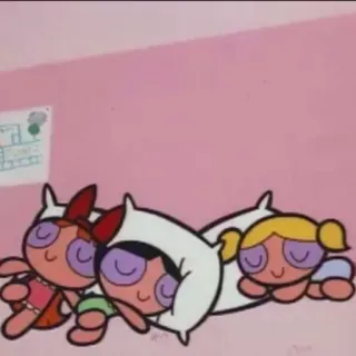 🛏 cartone animato, dormire, carino, ragazze, powerpuff, cuscino telegram sticker