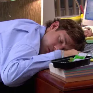 🗞 schlafen, Büro, Schreibtisch, müde, Arbeit telegram sticker