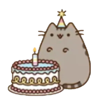 🍰 Pusheen gato, Pusheen, cumpleaños, tarta, fiesta, celebración, animal whatsapp sticker