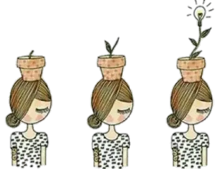 🌸 cartone animato, ragazza, pianta, idea, crescita, lampadina telegram sticker