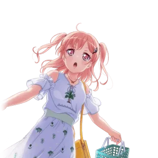 🥮 anime meisje, roze haar, schattig, jurk, winkelmandje, stripfiguur telegram sticker