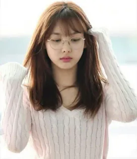 😐 woman, glasses, sweater, portrait, asian, korean telegram sticker