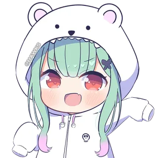 😀 @HAWKS Anime, Chibi, Carino, Kawaii, Felpa Orso, Capelli Verdi, Ragazza Anime whatsapp sticker