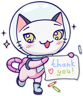 🙏 thank you! gato, astronauta, gracias, kawaii, lindo, animal, espacio whatsapp sticker