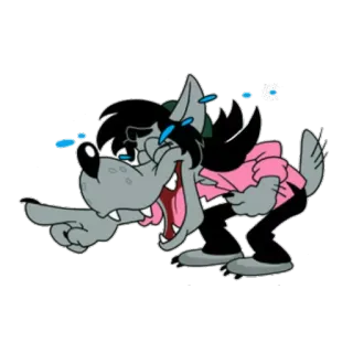 😄 lobo, desenho animado, rindo, apontando, humor whatsapp sticker