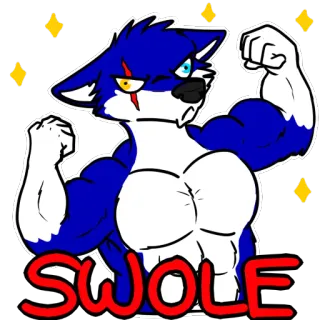 💪 SWOLE furry, muscular, swol, wolf, bodybuilding, anthropomorphic telegram sticker