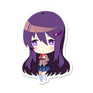 😋 Yuri Doki Doki Literature Club! Anime, Chibi, Schattig, DDLC, Paars Haar telegram sticker