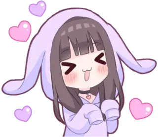 😊 Anime, Fille, Kawaii, Coeurs, Sweat à capuche, Mignon, Chibi telegram sticker