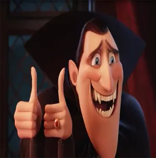 👍 Dracula Hotel Transylvania мультфильм, вампир, монстр, большой палец вверх, улыбающийся, Монстры на каникулах, Дракула telegram sticker