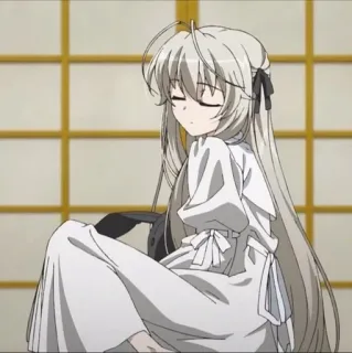 🪦 Anime, Mädchen, Weißes Haar, Sitzend, Ruhig whatsapp sticker