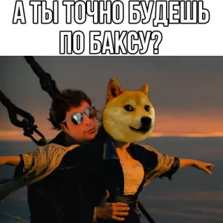 🙏 Titanic А ТЫ ТОЧНО БУДЕШЬ
ПО БАКСУ? Мем, Doge, Титаник, Смешно, Пародия telegram sticker