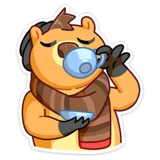 ☕️ животное, медведь, чай, шарф, зима, уютный, милый, расслабляющий telegram sticker