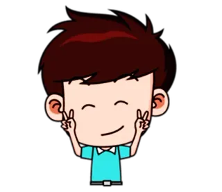 ✌️ Cartone animato, Ragazzo, Segno di pace, Carino, Felice telegram sticker