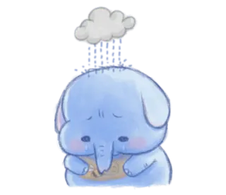 🍯 Elefant, traurig, Regen, Wolke, Cartoon, Tier telegram sticker