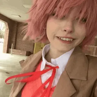 🏩 Sayori Doki Doki Literature Club! 纱世里, 心跳文学俱乐部!, 动漫, Cosplay, 校服, 可爱, 粉色头发 telegram sticker