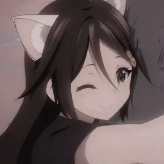 🌸 Ragazza anime, Orecchie da gatto, Occhiolino, Carino, Cartone animato, Manga telegram sticker