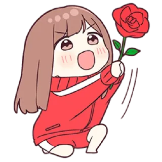 🌹 schattig, cartoon, bloem, meisje, kawaii, roos, sticker telegram sticker