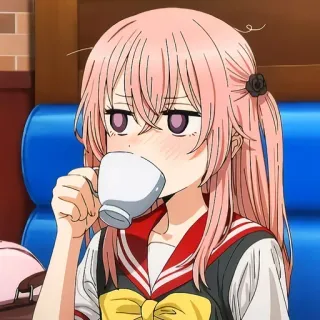 😐 Anime, Mädchen, Süß, Kaffee, Tasse, Pinke Haare telegram sticker