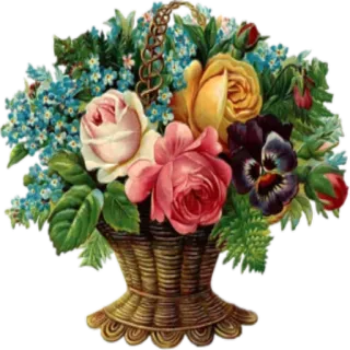 🌸 hoa, giỏ, hoa hồng, cắm hoa, cổ điển telegram sticker